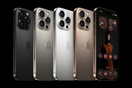 iPhone 16 Pro models in different colours, showcasing design and cameras.