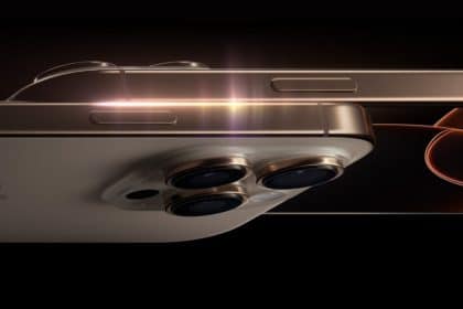 Close-up of iPhone with triple-lens camera system