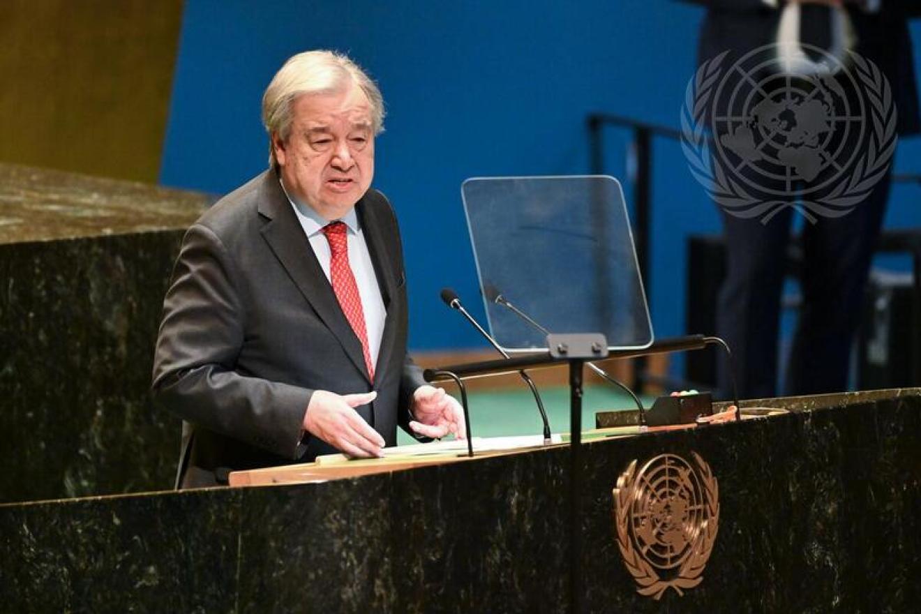 Secretary-General António Guterres briefs the 56th plenary meeting of the General Assembly on his priorities for 2025. 