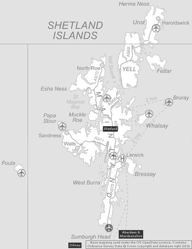 Shetland, Showing Main Settlements & Connecting Areas