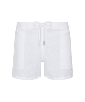 Men Short Linen Bermuda Shorts White front view