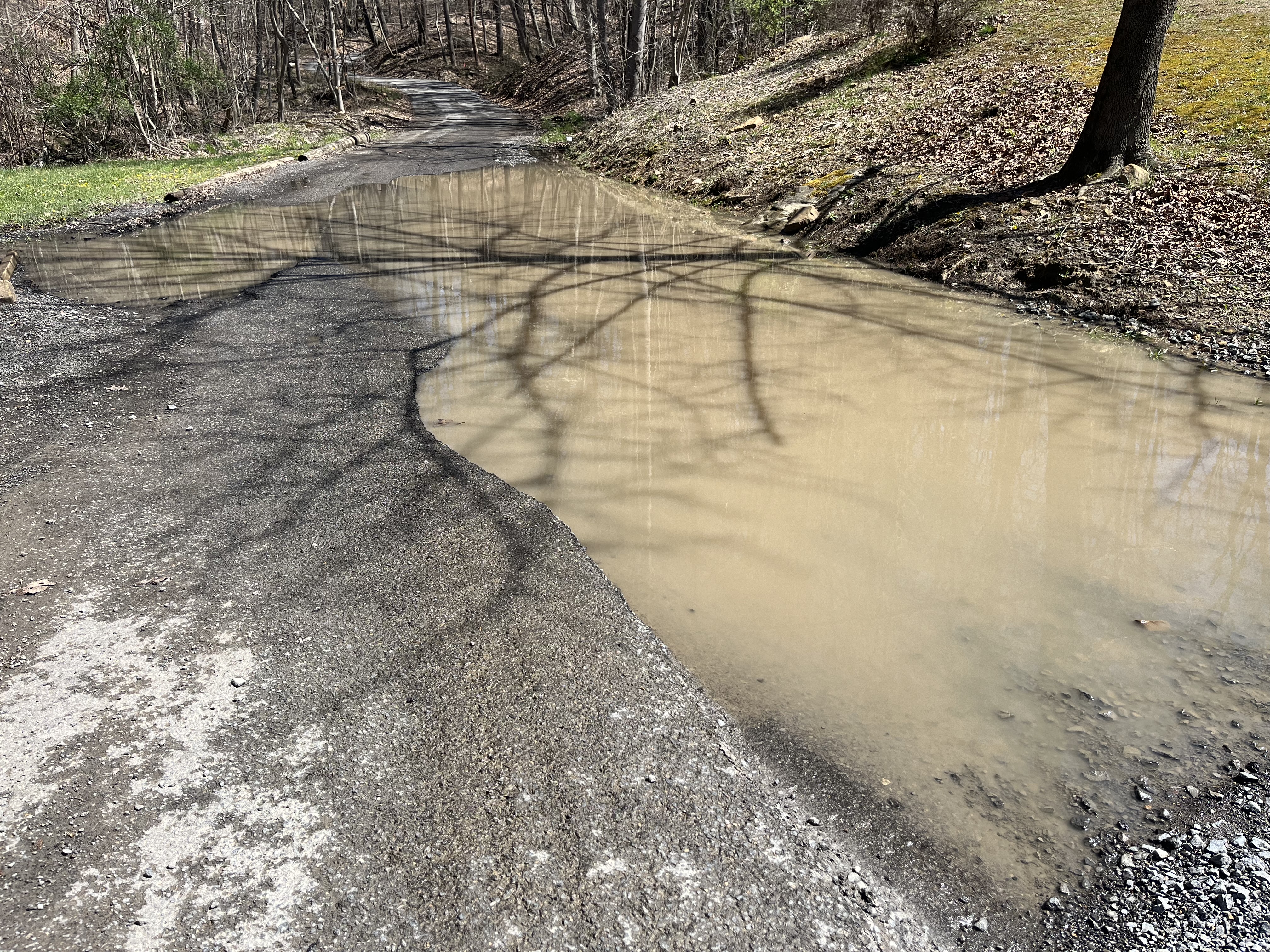 Pothole on Owl Creek Road in Monongalia County on April 7, 2024 (WBOY image)