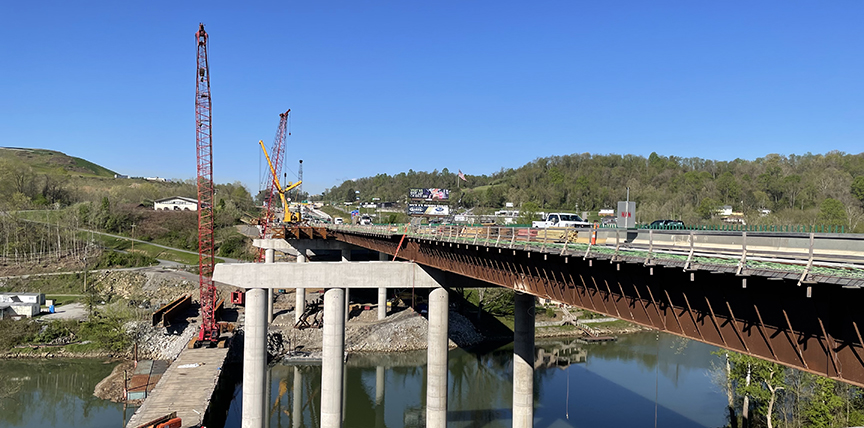 The southbound side of the under-construction Tygart River Bridge in Marion County. WVDOH photo.