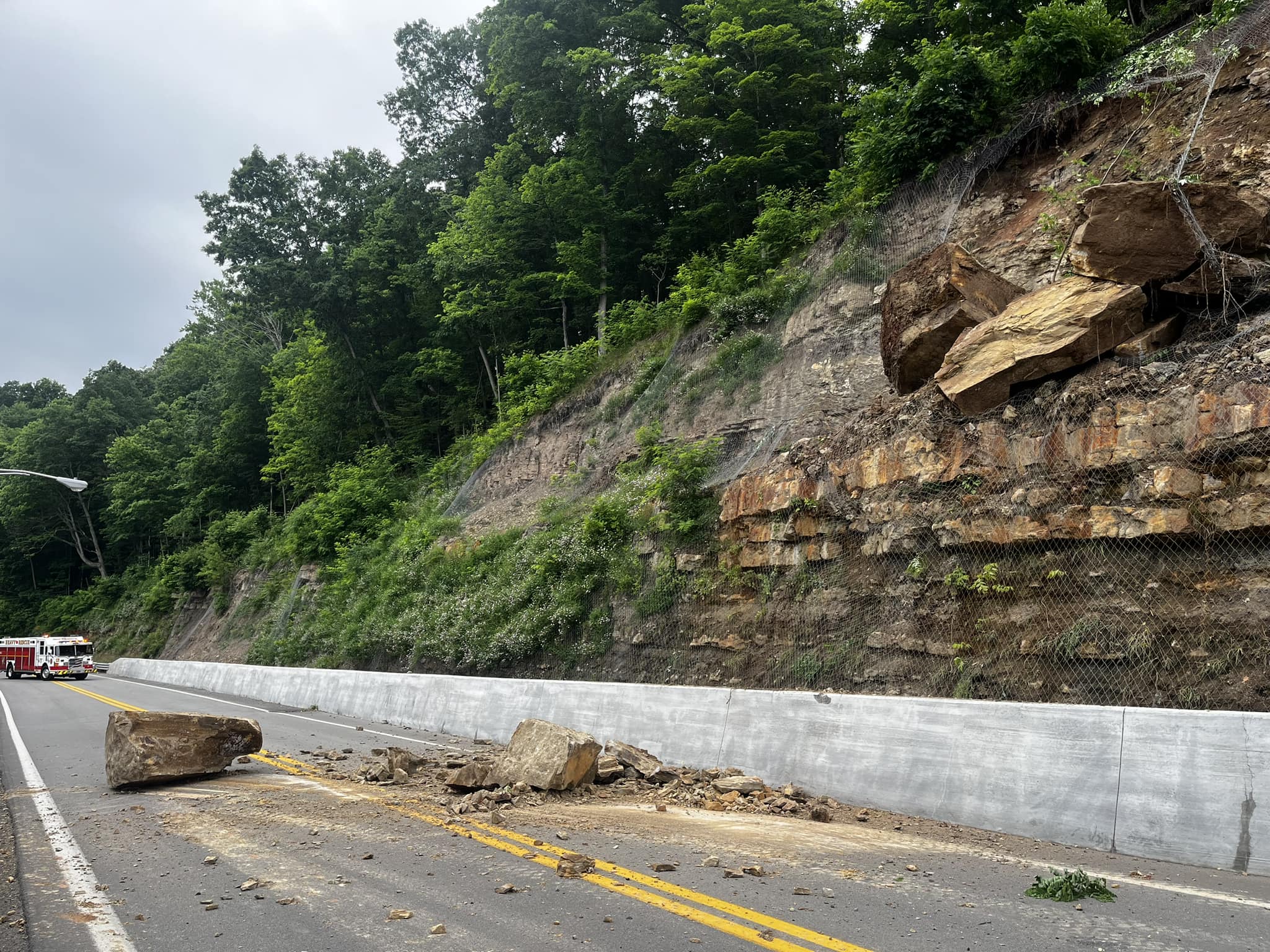 Rock Slide on Route 250 (Photo Courtesy of the Valley Volunteer Fire Department)