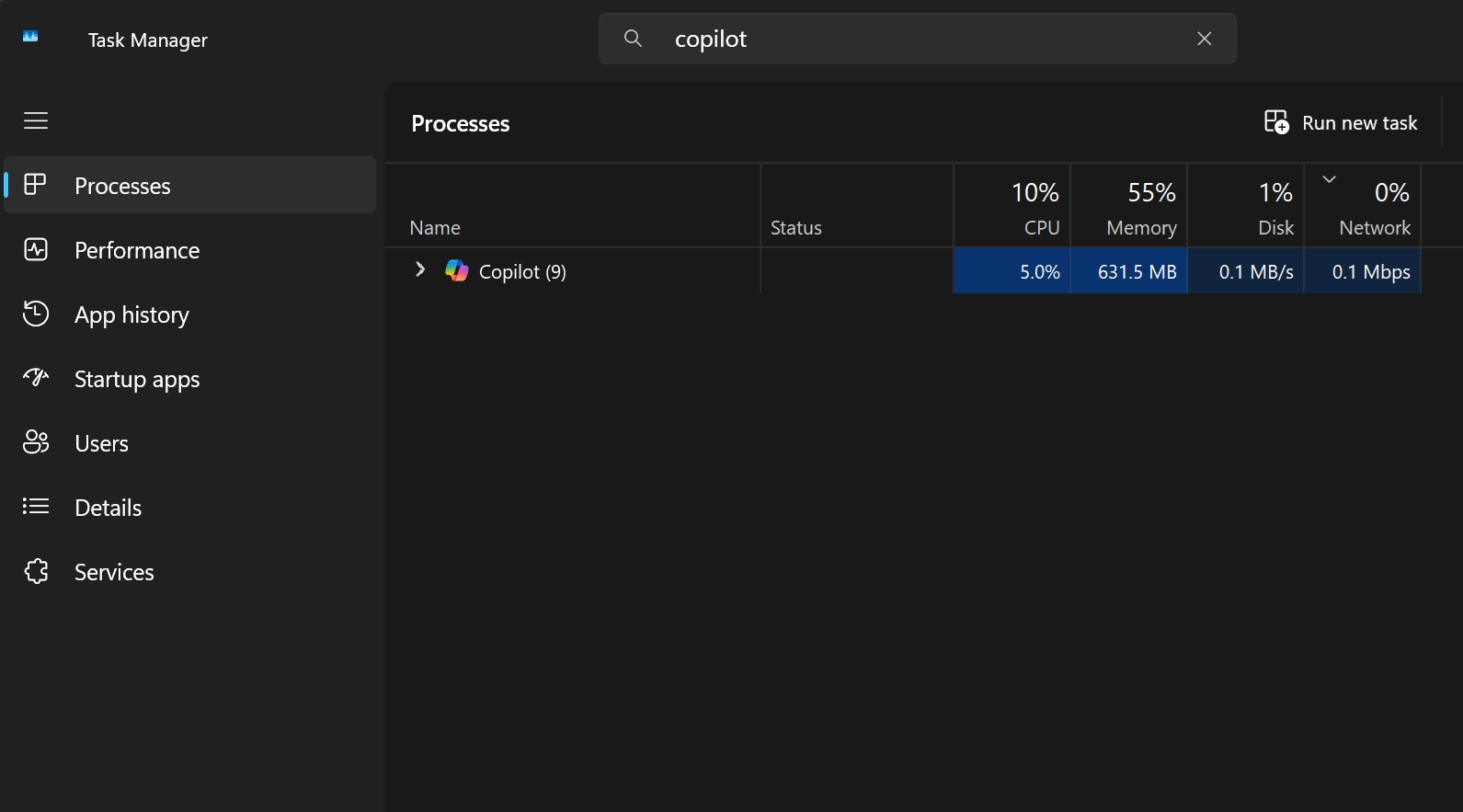 Copilot native using 600MB RAM