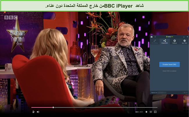 لقطة شاشة لبرنامج Graham Norton Show الذي تم بثه بنجاح على BBC iPlayer مع توصيل CactusVPN