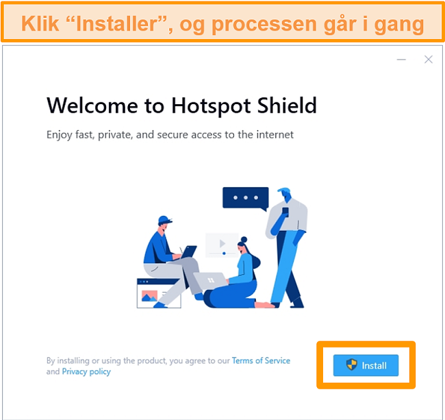 Skærmbillede af Hotspot Shield installationsskærm på Windows.