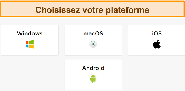 Capture d'écran du processus de création de compte de HideIPVPN, où vous devez choisir la plate-forme souhaitée.