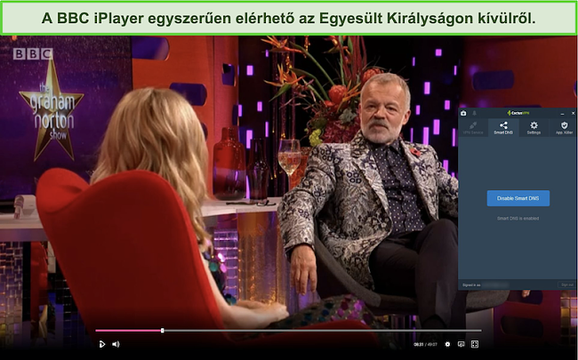 A Graham Norton Show képernyőképe sikeresen közvetített a BBC iPlayer-en, csatlakoztatva a CactusVPN-t