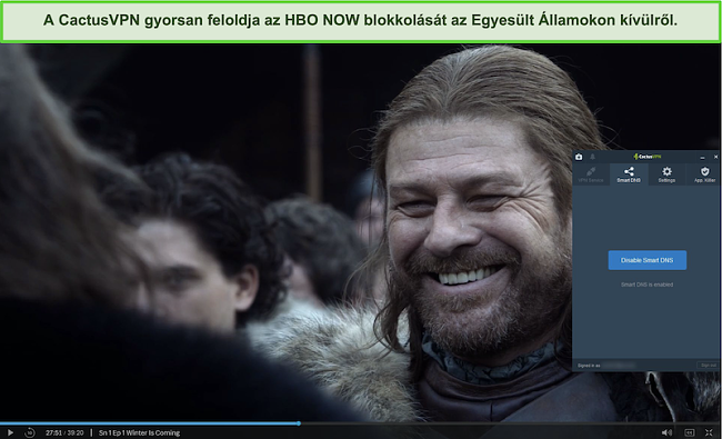 Pillanatkép a Game of Thrones-ról, amely sikeresen streaming az HBO-n MOST, csatlakoztatva a CactusVPN-t