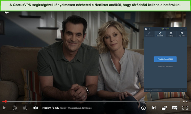 A Modern Family képernyőképe a Netflixről sikeresen, a CactusVPN csatlakoztatásával