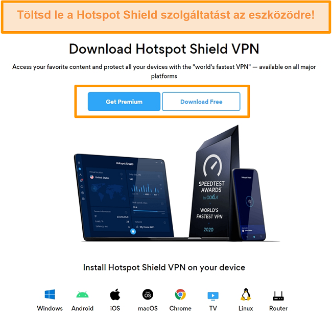 Pillanatkép a Hotspot Shield letöltési oldaláról.