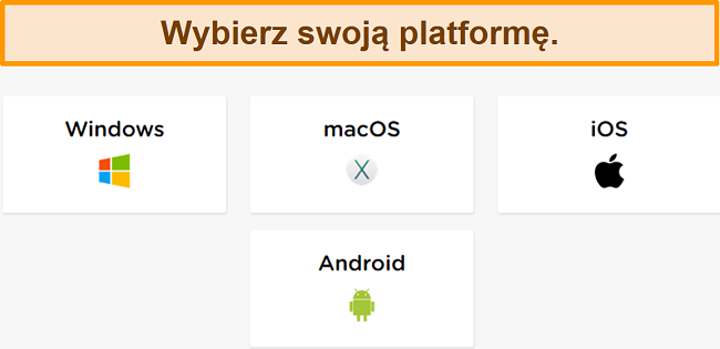 Zrzut ekranu procesu tworzenia konta HideIPVPN, w którym musisz wybrać żądaną platformę.