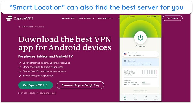 Screenshot of ExpressVPN connected to a server in the US on Android