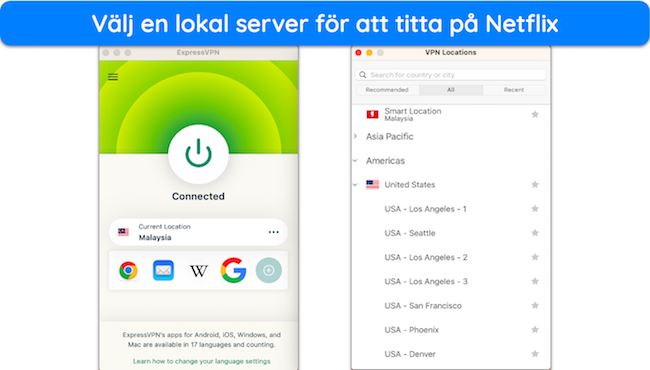 Skärmdump av ExpressVPN-appen