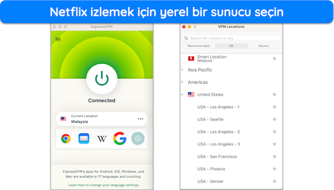 ExpressVPN uygulamasının ekran görüntüsü