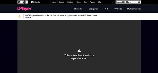 BBC iPlayer geoblock error message