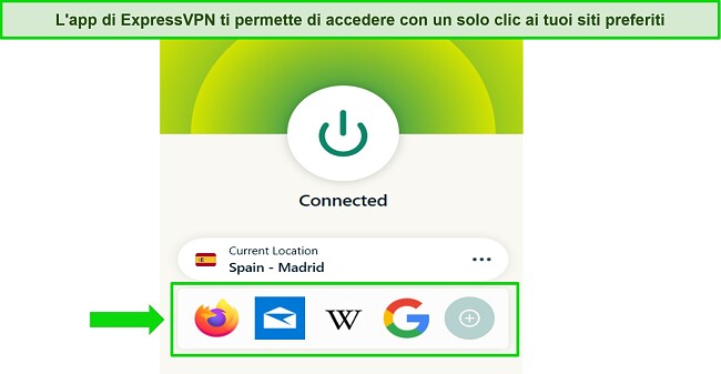 Grafico che mostra l'opzione di scelta rapida di ExpressVPN sull'app