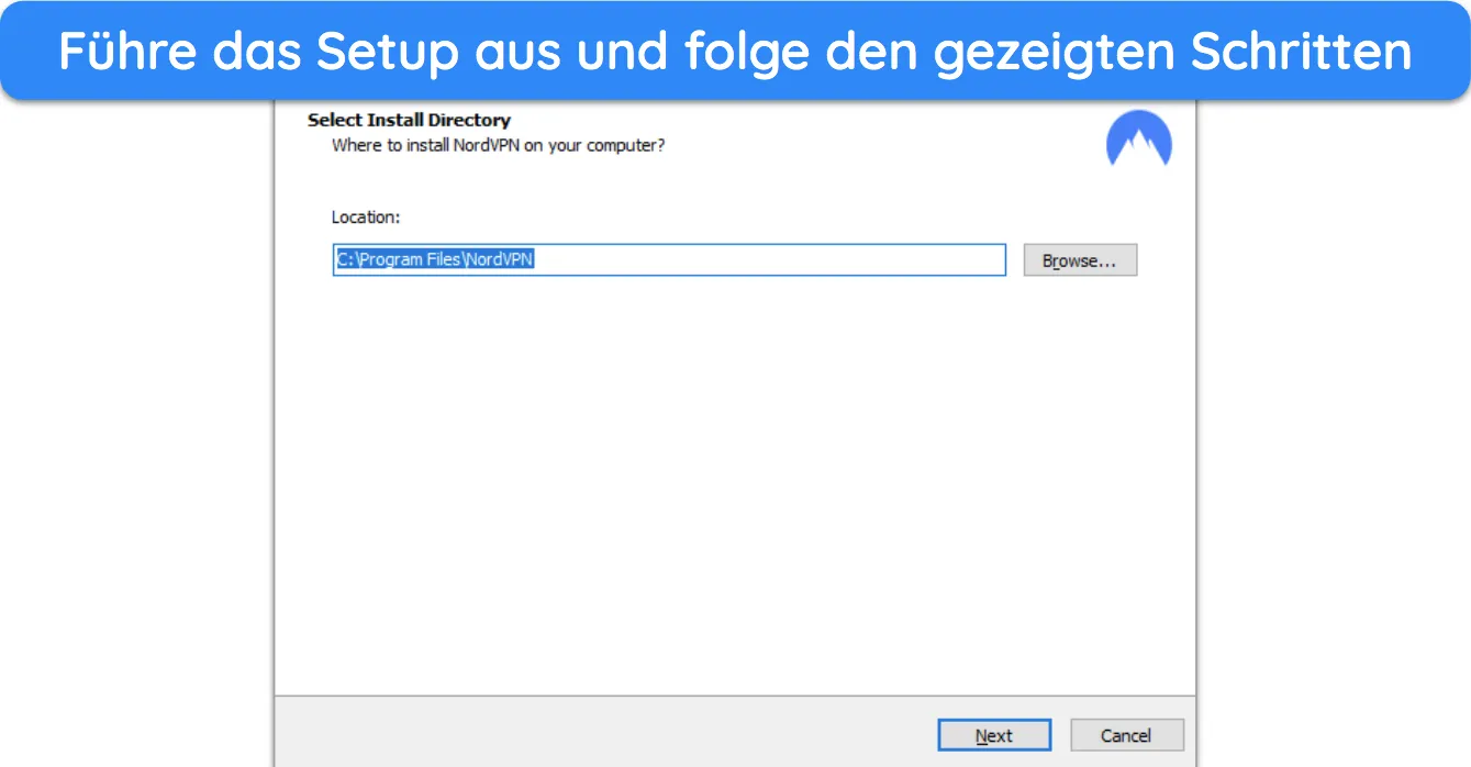 Screenshot der den Beginn der NordVPN-Installation unter Windows zeigt.