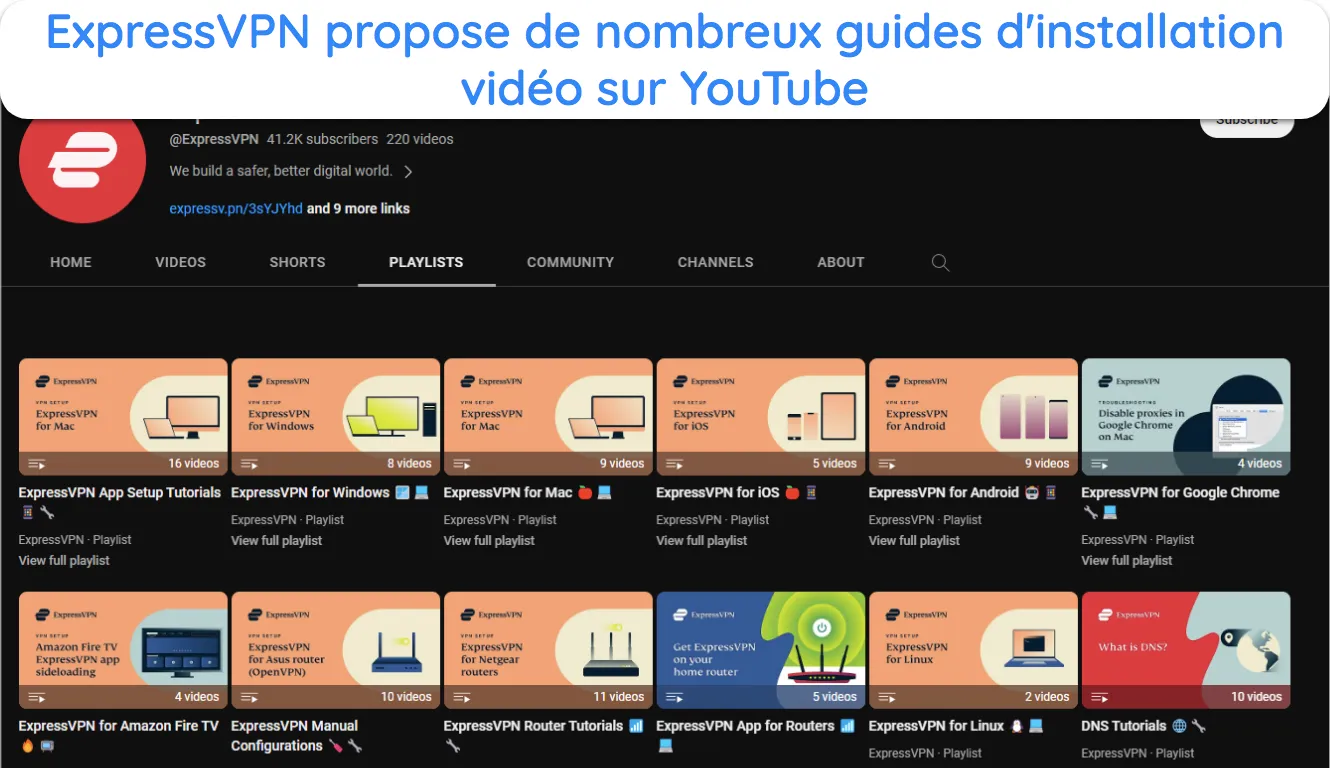 image de la chaîne YouTube d'ExpressVPN montrant ses guides vidéo.