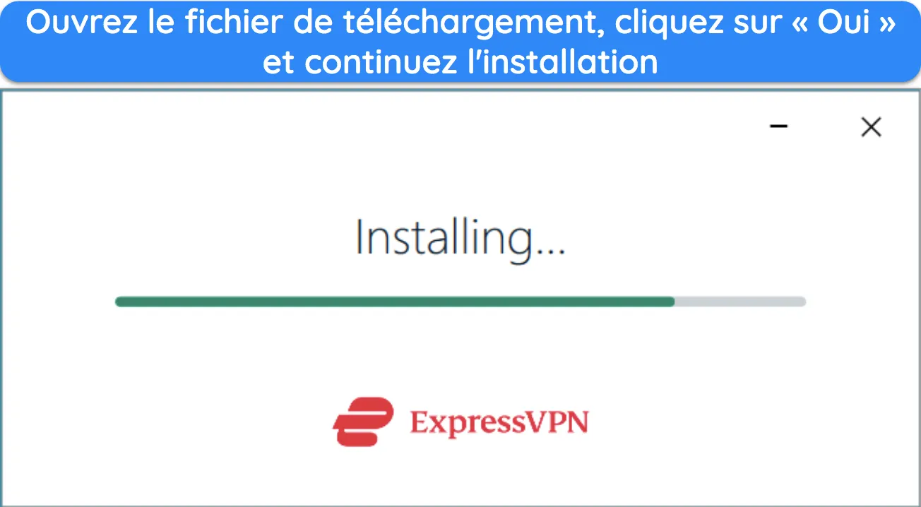 image de l'écran d'installation d'ExpressVPN sur Windows.