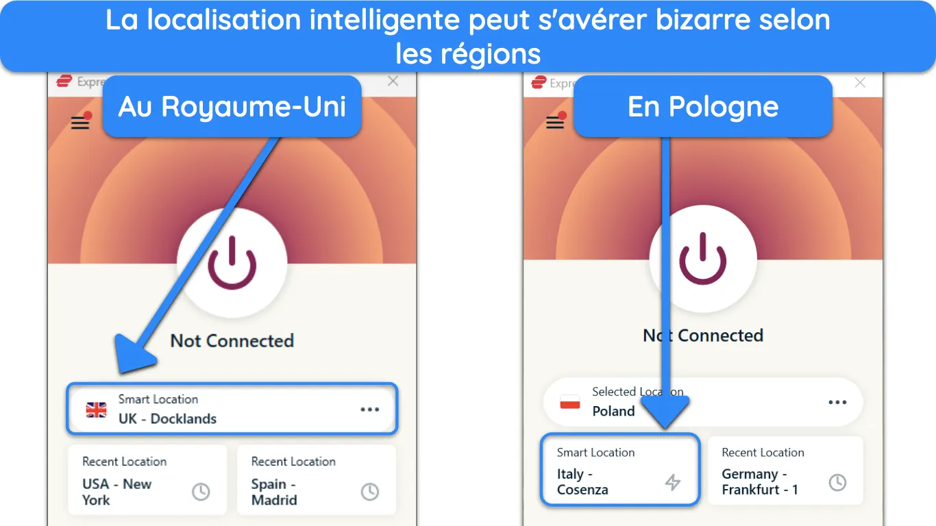 La localisation intelligente d'ExpressVPN ne choisit pas toujours un serveur local.