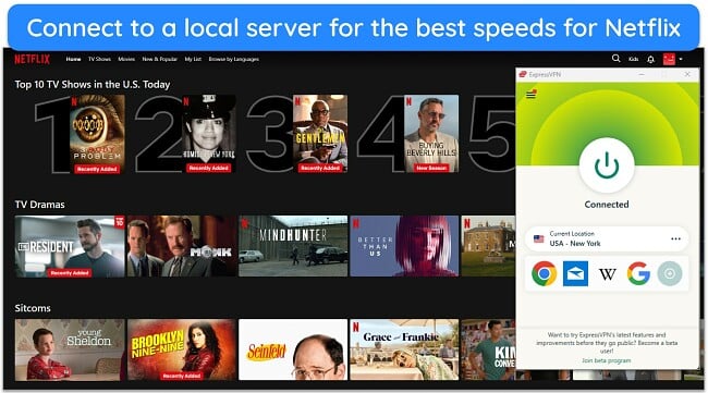 Image of Netflix US content with ExpressVPN connected to a USA-New York server