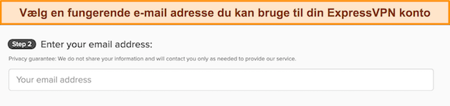Billede af ExpressVPNs tilmeldingsside, der viser e-mail-indtastningsfeltet.