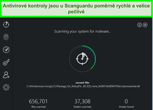 Screenshot Scanguard's System Scan spuštěný na PC s Windows.