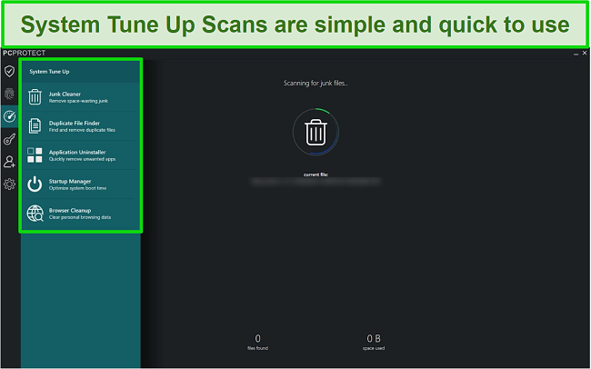 Screenshot of the PC Protect's System Tune Up list that helps free up hard drive space and keeps your device running smoothly.