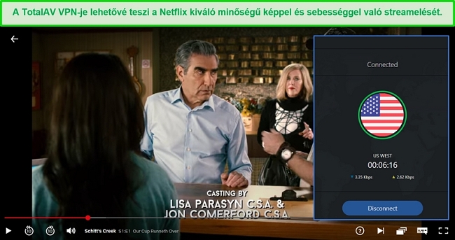 Pillanatkép a Schitt's Creek című tévéműsorról, amely a Netflix USA-n játszik