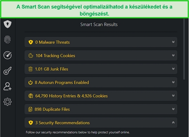 Pillanatkép az Smart Scan eredményekről