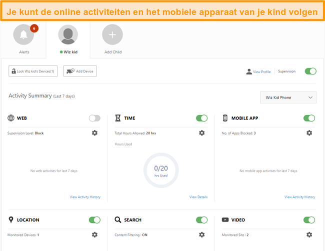 Screenshot van de instellingen voor ouderlijk toezicht van Norton 360.