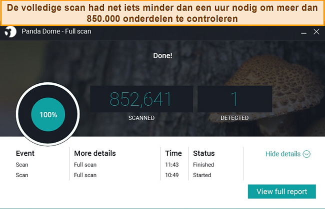 Screenshot van Panda's voltooide volledige scan.
