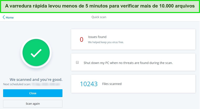 Captura de tela dos resultados do McAfee Quick Scan