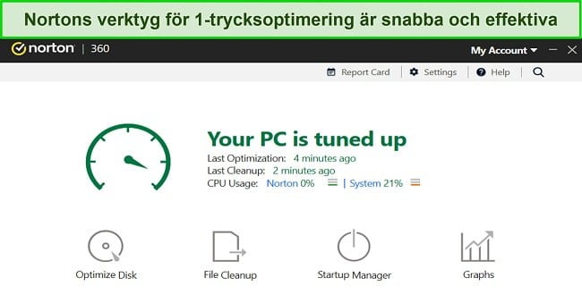 Skärmdump av Nortons optimeringsverktyg.