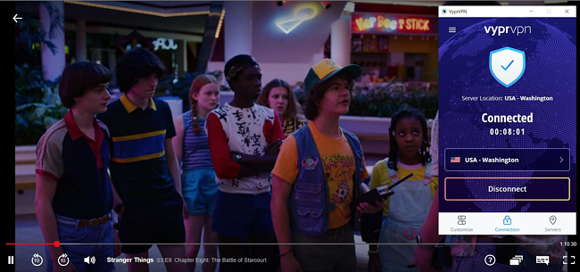 Screenshot of VyprVPN streaming Stranger Things