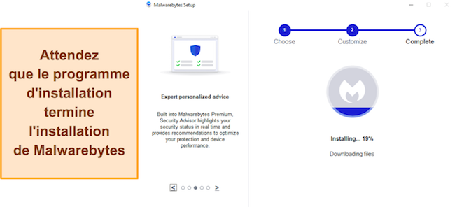 Capture d'écran montrant l'installation de Malwarebytes en cours