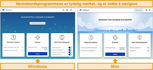 Skjermbilde av Malwarebytes windows og mac desktop apps