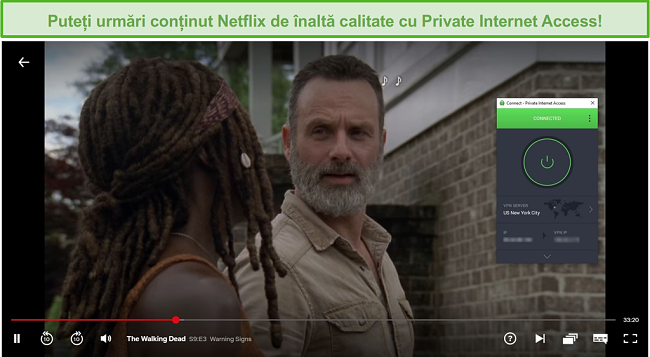 Screenshot de PIA deblocând Netflix SUA și streaming The Walking Dead