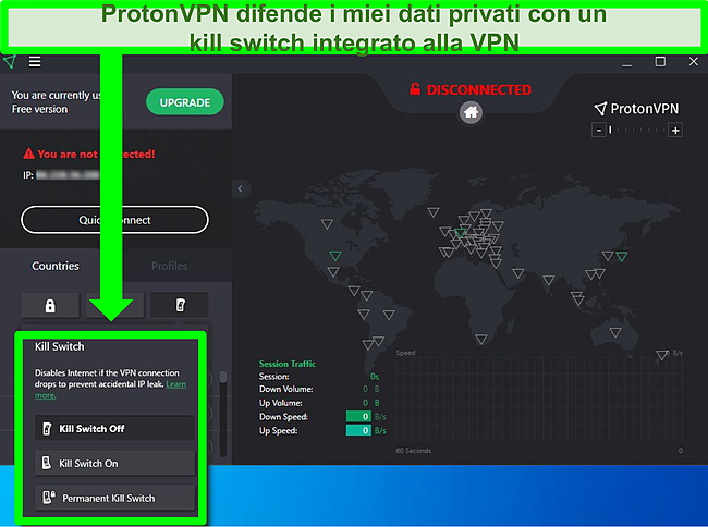 Screenshot del kill switch di Proton VPN.