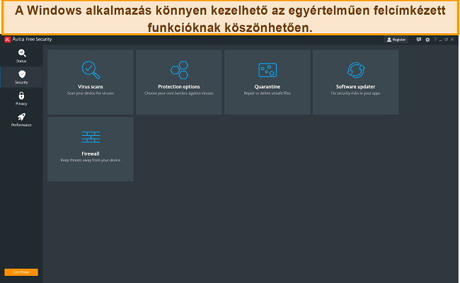 Az Avira Antivirus képernyőképe a Windows rendszeren.