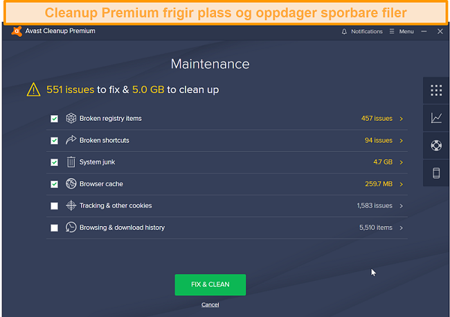 Skjermbilde av Avast Cleanup Premium som forklarer hvilke filer på enheten som må fjernes.