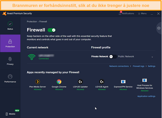 Skjermbilde av Avasts brannmurskjerm.