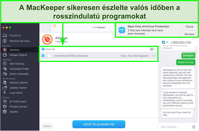 A MacKeeper képe, amely valós időben azonosítja a rosszindulatú programokat