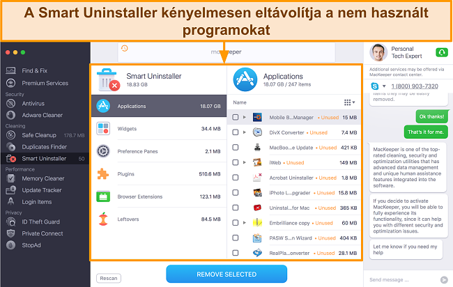 A MacKeeper Smart Uninstaller képe, amely azonosítja a nem használt alkalmazásokat az eltávolításhoz