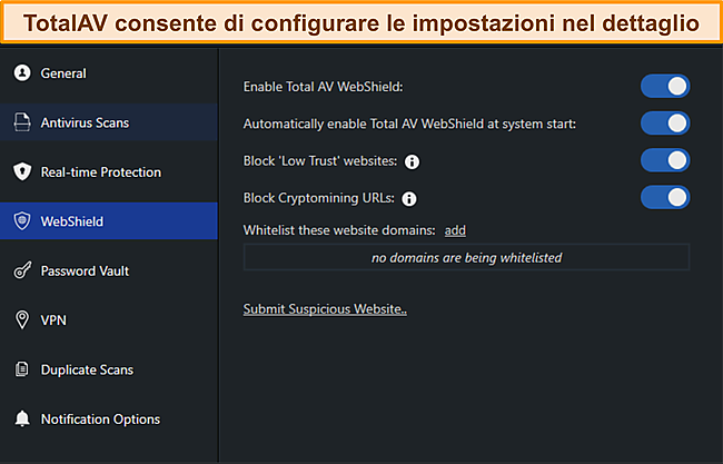 Screenshot di TotalAvs Settings Manus.