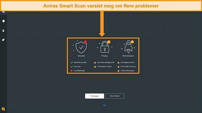 Skjermbilde av Avira Antivirus Smart Scan-resultatsiden.