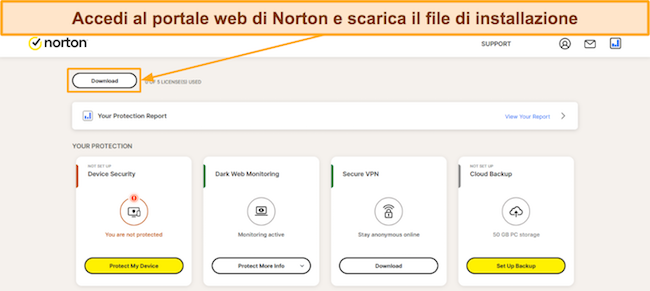 Screenshot dei piani tariffari di Norton