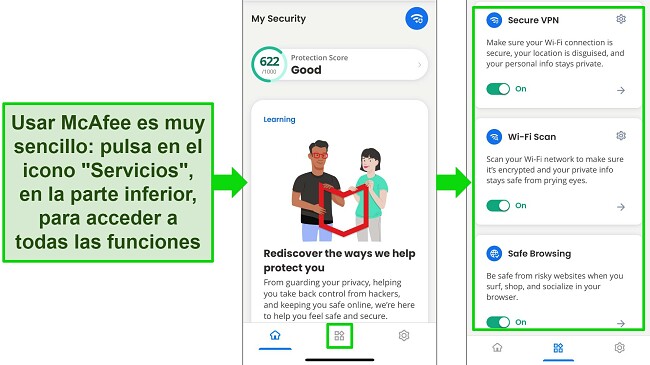 Máscara de la aplicación McAfee para iOS, fácil de navegar y de las mejores en seguridad.